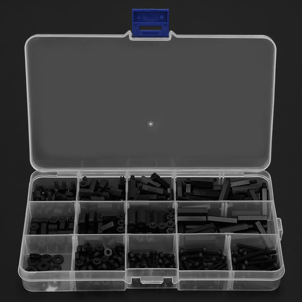 320pcsbox Black Nylon Two Way Hex Column Standoff Spacers Screw M3 Nut & Screw Set