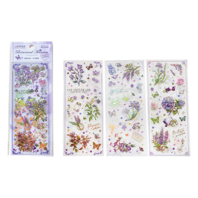 3Pcs Gold Foil Long Strip Flower & Fruit Stickers Retro Luxury Style Journal DIY Collage Decor Supplies