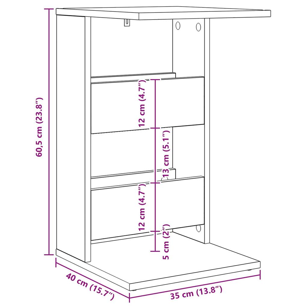 Side Table Black Oak Effect 40 X 35 X 60.5 Cm