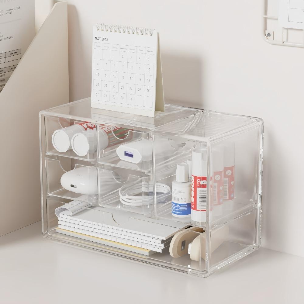 Six Grid Transparent Drawer Style Storage Box for Cosmetics, Suitable for Bedrooms and Bathrooms