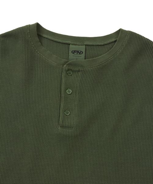 FERNOV Washed Waffle Henley Neck Khaki