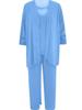 Blaue Chiffonbluse mit passendem Cardigan und Weithose