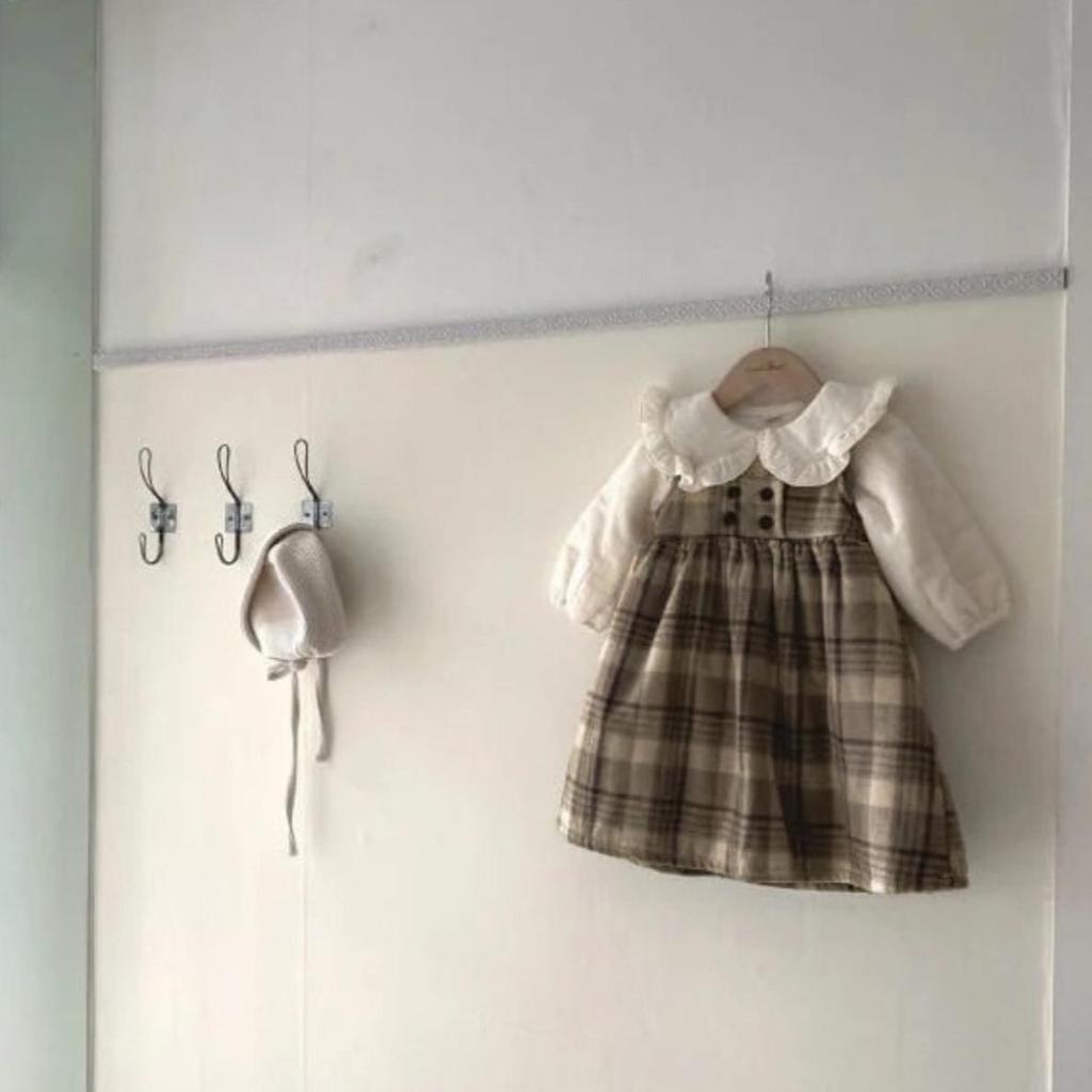 Girls' Plaid Wool Lined Vest Dress - Autumn/Winter Academy Style Strap Dress