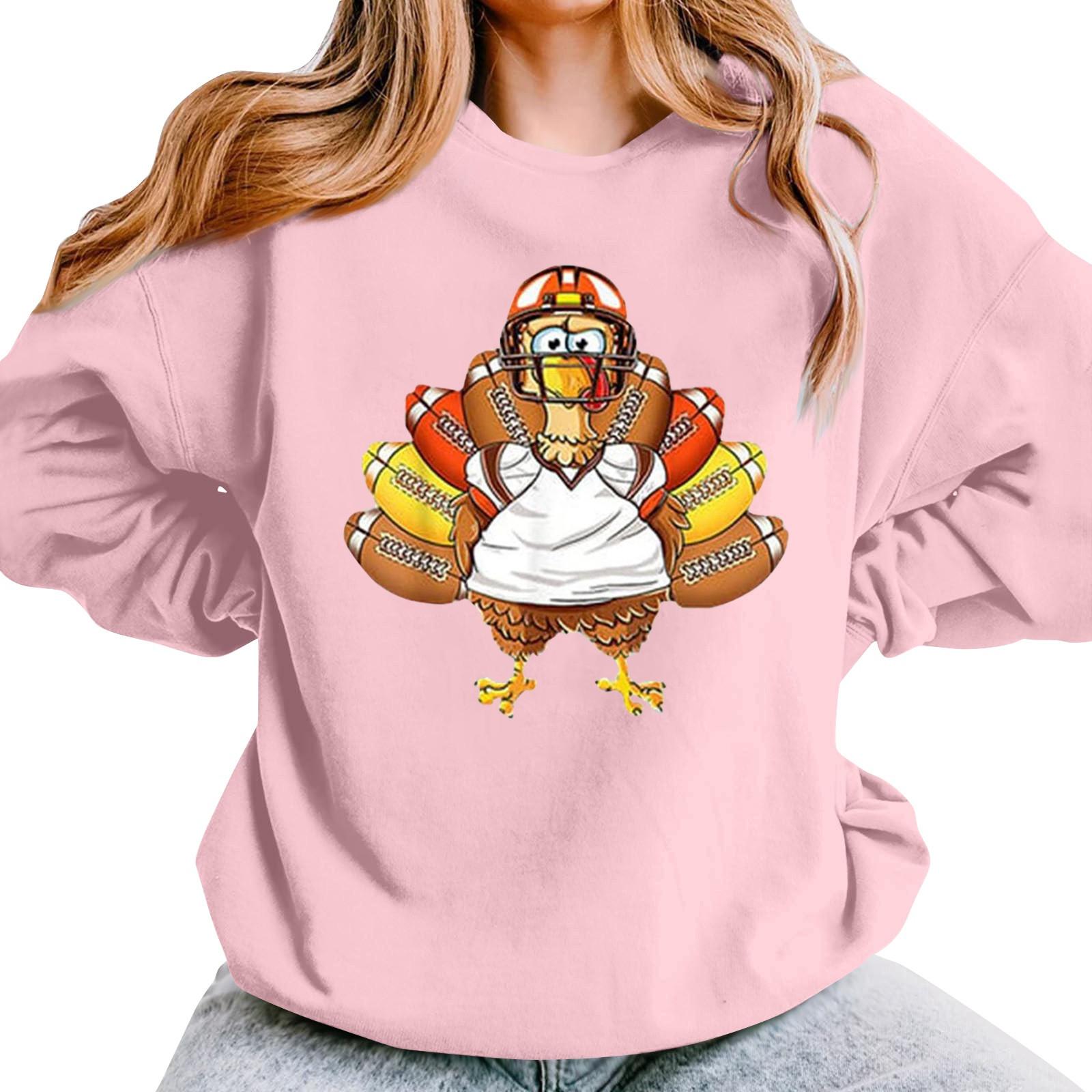 

Женская повседневная мода День благодарения с принтом длинный рукав O-образный вырез пуловер толстовки M розовый