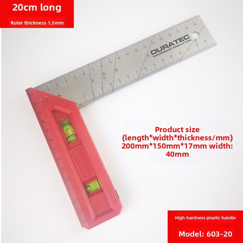 Stainless Steel Carpenter Square with Level Bubble, 90° & 45° High Precision Multi-Function Marking Ruler