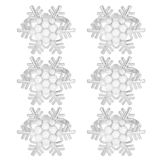 1/2/6Pcs Golden Metal Napkin Ring Faux Pearl Decor Snowflake Design Winter-themed Napkin Holders Weddings Parties Table Decor