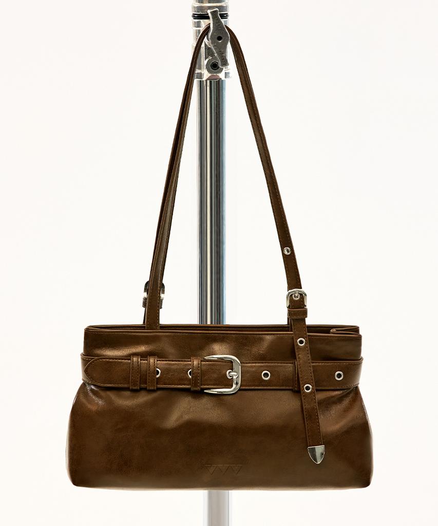 Vvv Buckle Strap Tote Shoulder Bag _ Brown