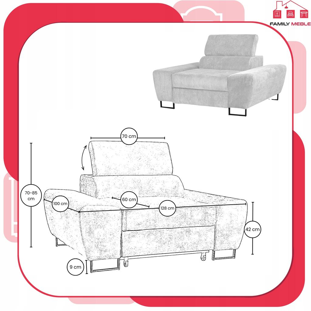 Sessel Savio Wohnzimmer Family Möbel j.grau Cord reg Kopfstütze