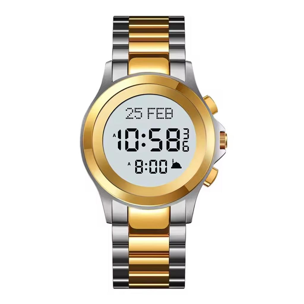 Stainless steel digital watch business fashion multi-function electronic prayer watch, waterproof watch