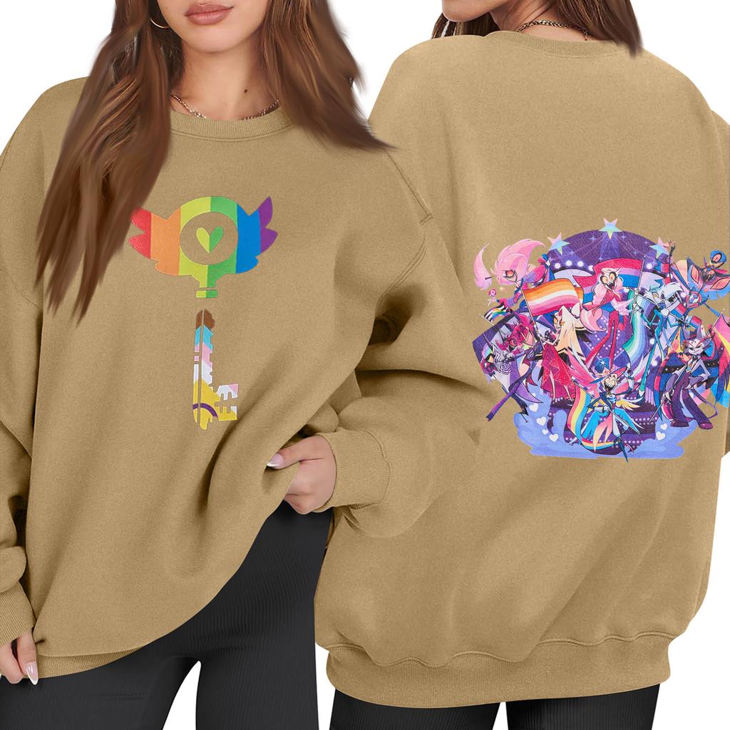 Women's Fashion Long Sleeve Print Round Neck Loose Pullover Sweater Top