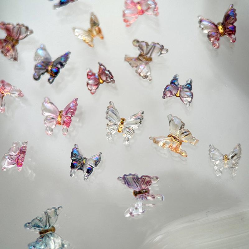 30 Pcs Colorful Butterfly Nail Art Charm 3D Ice Butterfly Nail Decor Ornament Diy Kawaii Nail Figures
