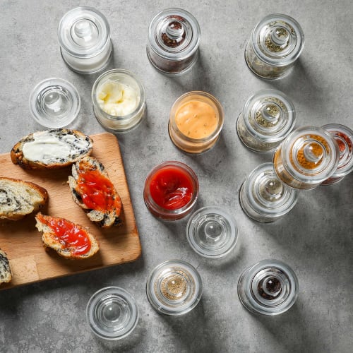 KMwares 12dílné 3oz Malé Mini Sklenice na Skladování/Kořenky Prémiové Kvality s Vzduchotěsnými Víčky pro Kuchyňské/Koupelnové Organizéry, Nádoby, Skladování Potravin,