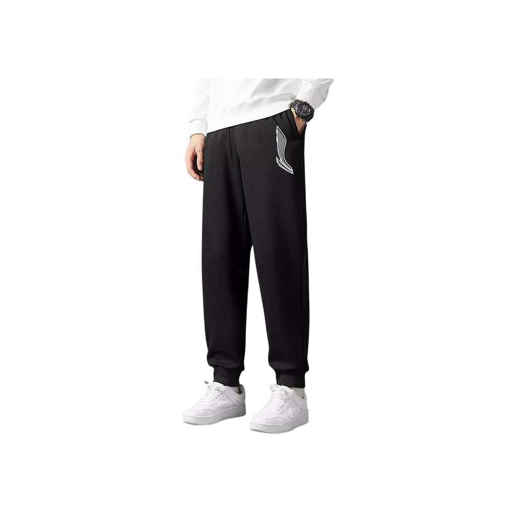 Li Ning Sports Lifestyle Series Loose Fit Drawstring Mid Waist Cuffed Knit Joggers Men Joggers Standard-Black AKLU157-1