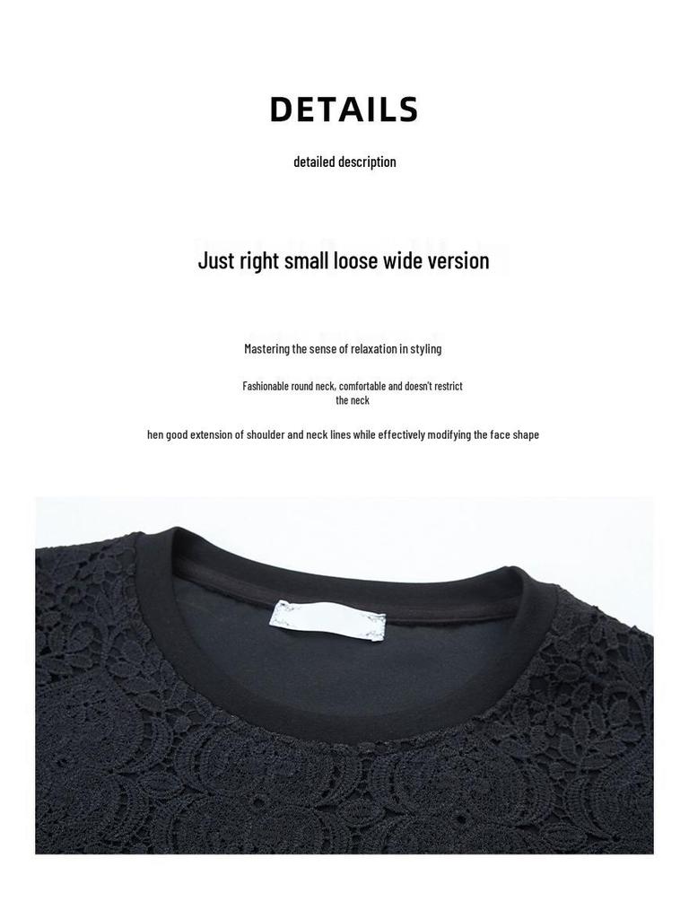 Women's Plus Size Lace Splicing Sweatshirt – Spring/Autumn Loose Fit for Middle-Aged Moms