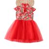 Spring Autumn Loose Fit Kids' Mesh Princess Dress - Chinese Style Short Sleeve Costume