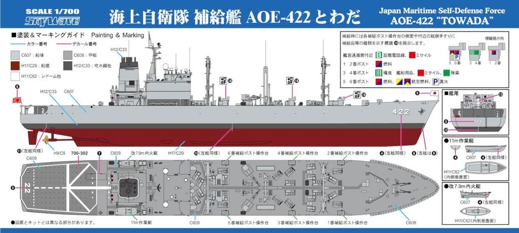 Pit Road Skywave Series Japan Maritime Force Supply Ship Towada Plastic Model J95 Molded Color 1/700 Self-Defense AOE-422