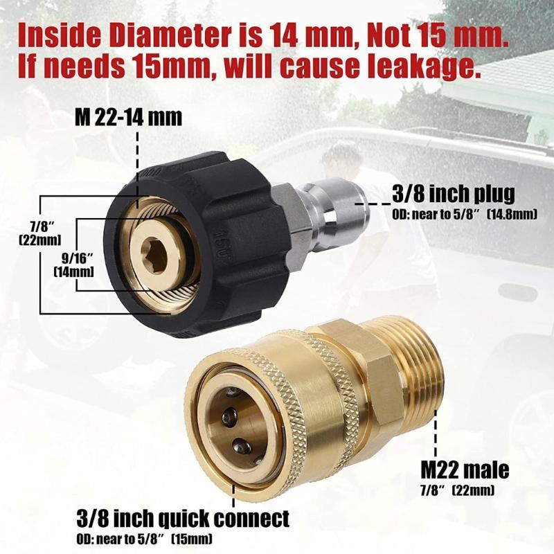 9pcs High Pressure Washer Adapter Set, M22 Metric Male Thread Quick Connector, M22 Swivel To 3/8'' Quick Connect