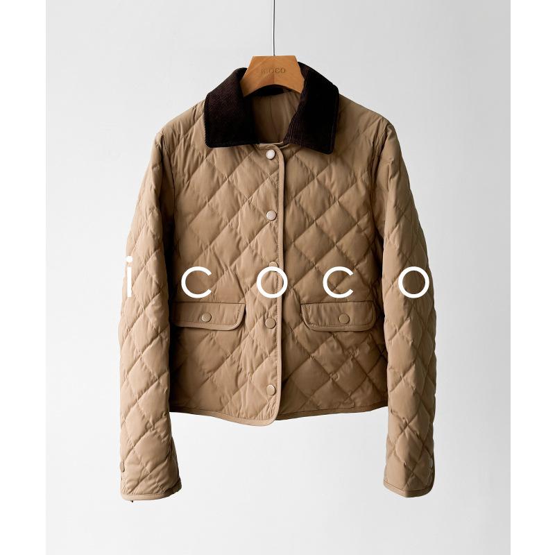 Wool blended plain weave cloth! Rhombus hunting white goose down jacket winter