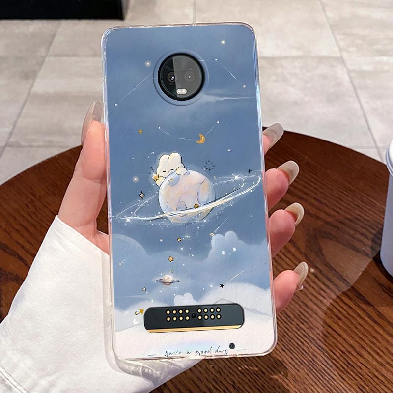 Jelly Casing For Motorola Moto Z3 Play Funda Coque Clear Silicone Soft TPU Back Cover Cute Cat Rabbit Heart Protective Case Capa