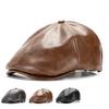 Vintage PU Forward Cap Adjustable Big Head British Peaked Cap Paintess Cap Men's Hat