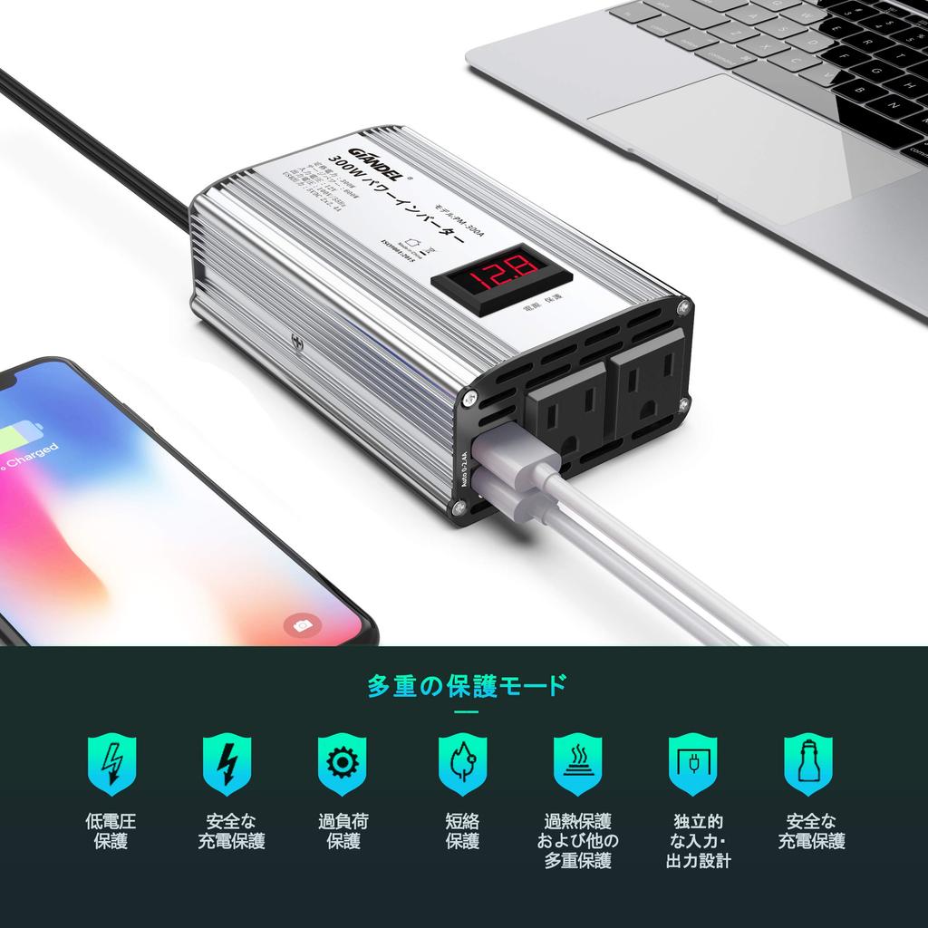 GIANDEL Inverter 300W Car Modified Sine Wave Converts DC 12V