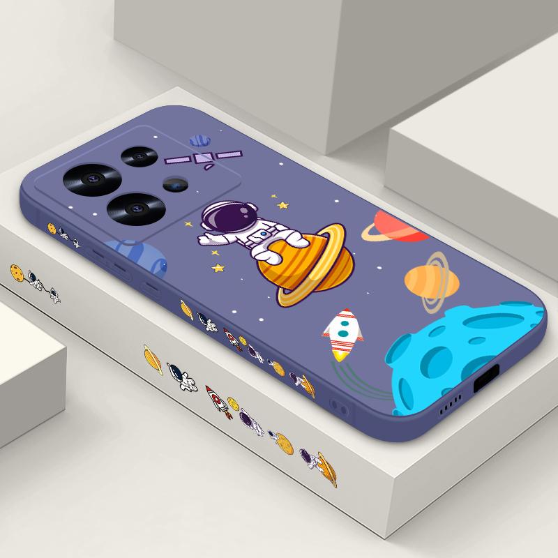 Space Astronaut Print Phone Case For Xiaomi 13T Pro Poco X6 F6 Redmi Note 13 12 Pro 11 10 Lens Protection Soft Silicone Lanyard Shockproof Slim Cover