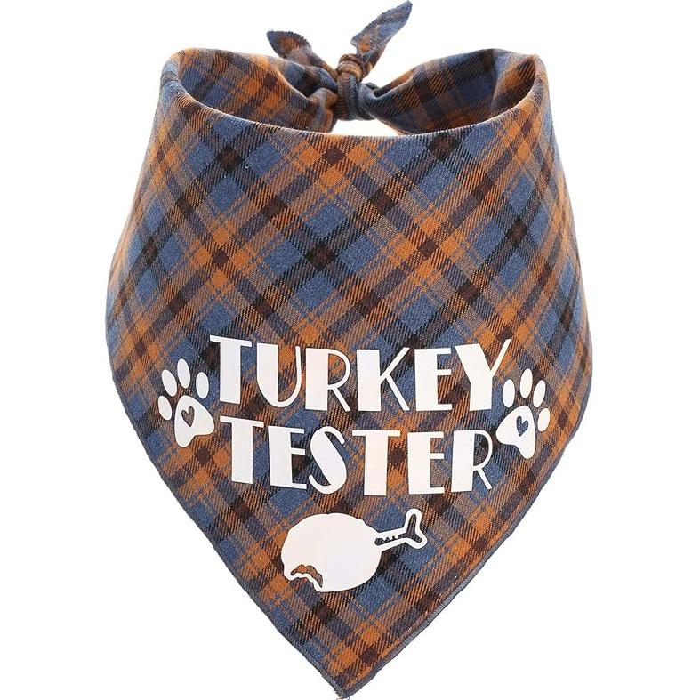 Thanksgiving Bandana for Small Medium Dogs, Turkey Taster Blue Pet Scarf