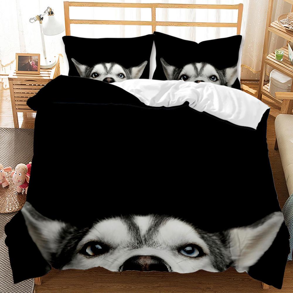 Cute Animal Dog Pattern Print Quilt Cover Pillowcase 3D Digital Printing Three-Piece Set