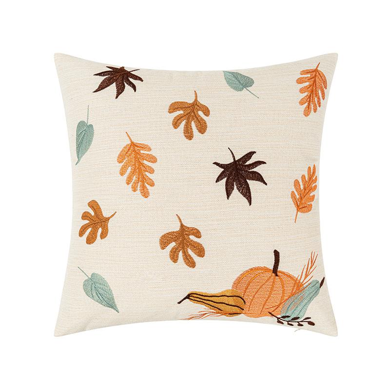 Autumn Maple Leaf Pumpkin Embroidered Pillow Living Room Sofa Cushion Back To Pillow Thanksgiving Halloween Decoration Pillow Case