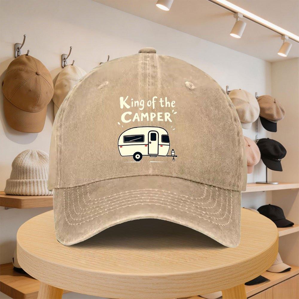 Mens Baseball Cap KingoftheCamper Camping Trailer Fashionable Casual Hat Adjustable for Spring and Autumn Outings Travel