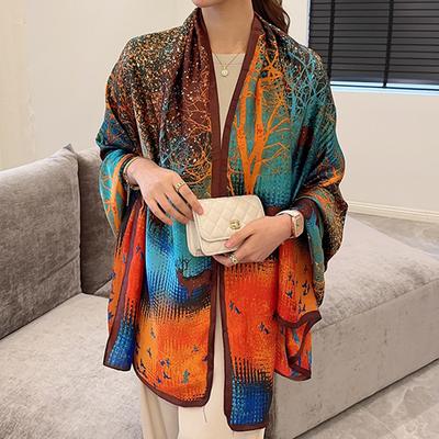 Écharpes de cou imprimées pour femmes Accessoires vestimentaires Bandana Hijab Designer Écharpe en soie musulmane Châle Femme Été Wrap Foulard Muffler