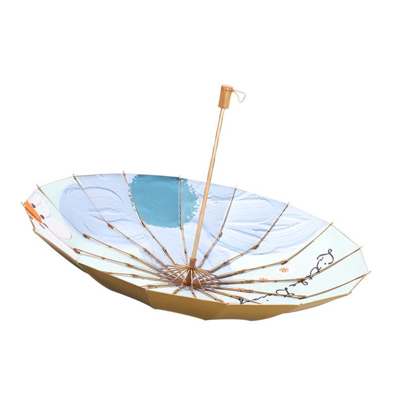 Tri-fold Parasol 16 Bone Gold Glue Sunscreen Umbrella, Weather and Rain Dual-purpose UV Protection Sun Umbrella Digital