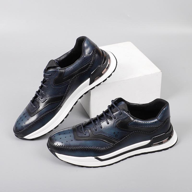 High-End Herren Echt Rindsleder Freizeitschuhe Mode Europäisch 2024 Herbst Luxus Bequem Einfarbig Blau Braun Sneaker