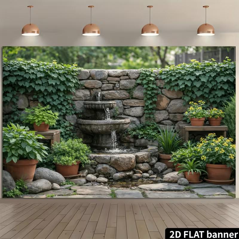 2D Natural Garden Waterfall Scene Photography Background