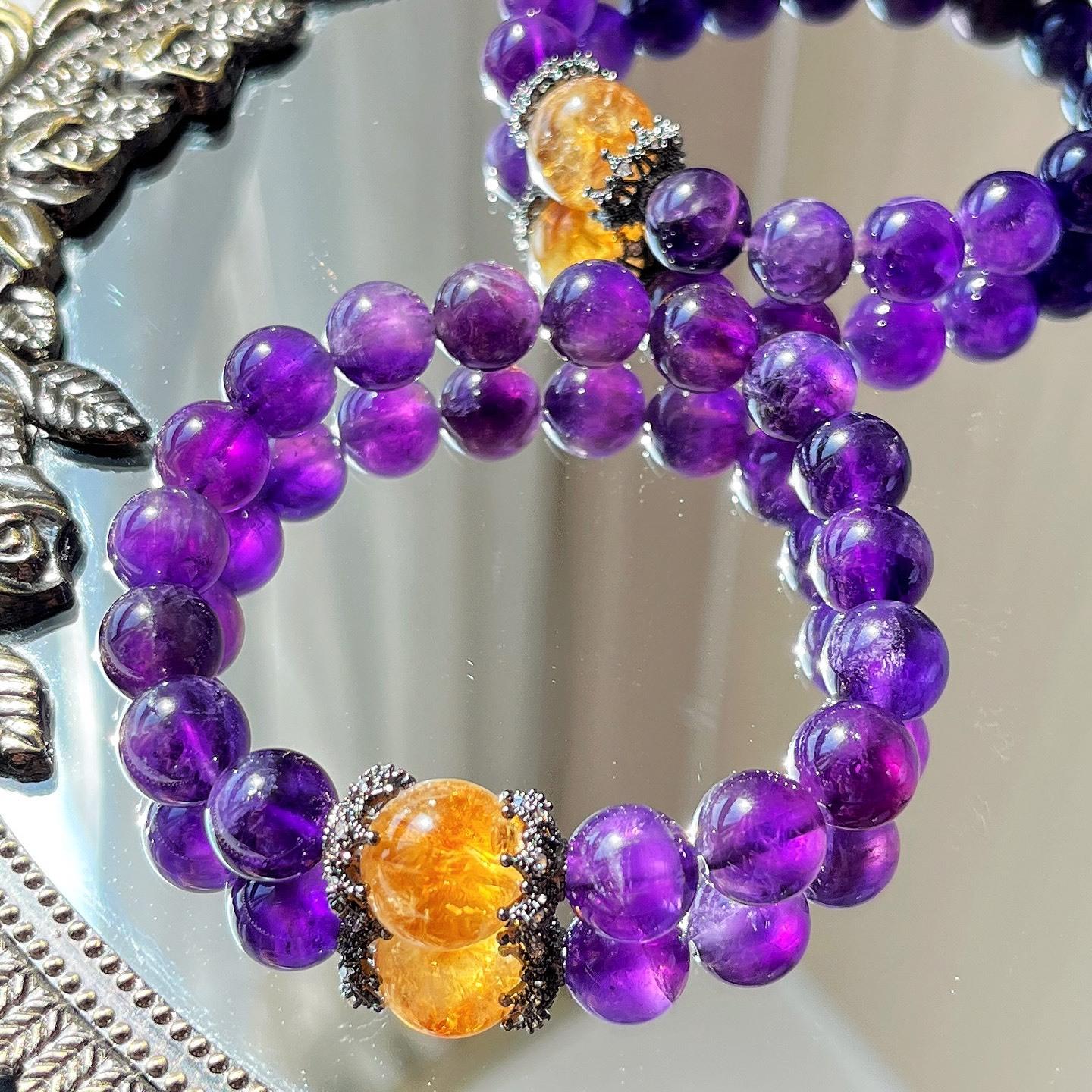 10Mm Mystery Grape Purple Natural Amethyst Citrine Design Bracelet Bracelet