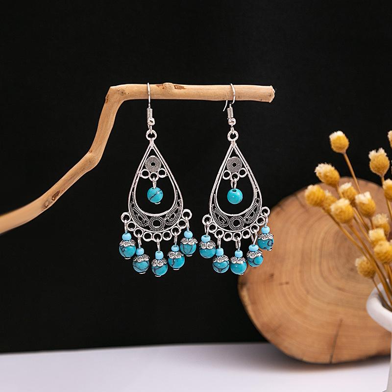 Retro Ethnic Bohemian Turquoise Tassel Earrings for Women