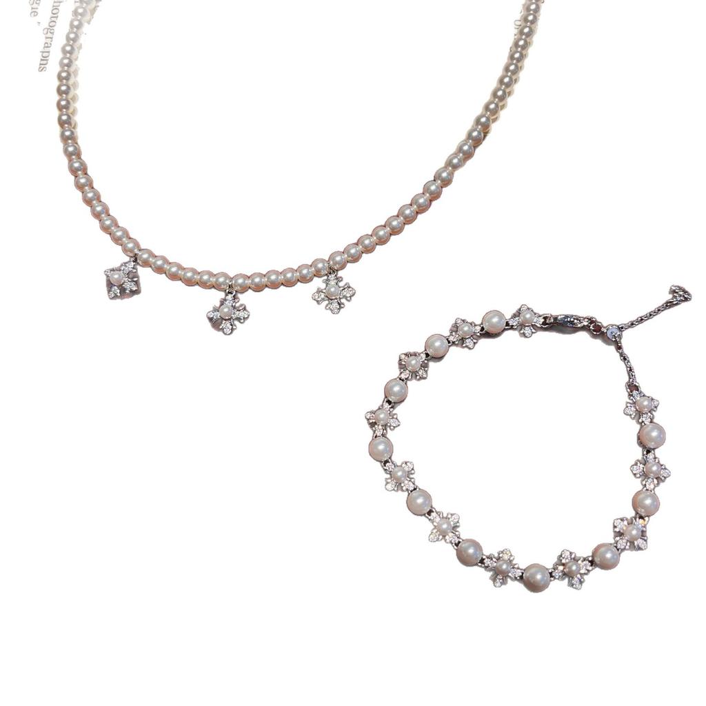 Niche Cross Pearl Necklace Bracelet High-End Temperament Collarbone Chain Versatile Jewelry