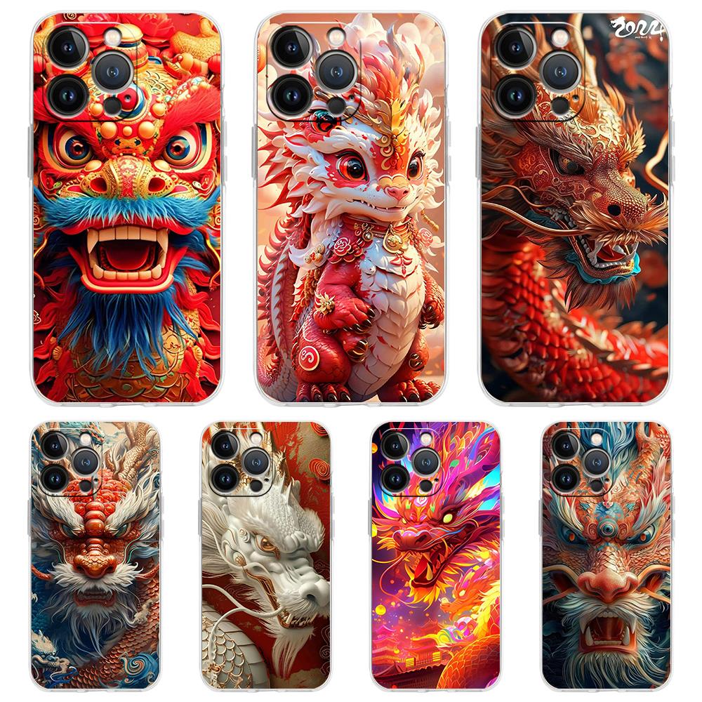 Cartoon Dragon Phone Case for iPhone 16 15 14 13 12 Pro Max Transparent Soft for iPhone 11 Pro Max 7 8 Plus XS XR Silicone Shell