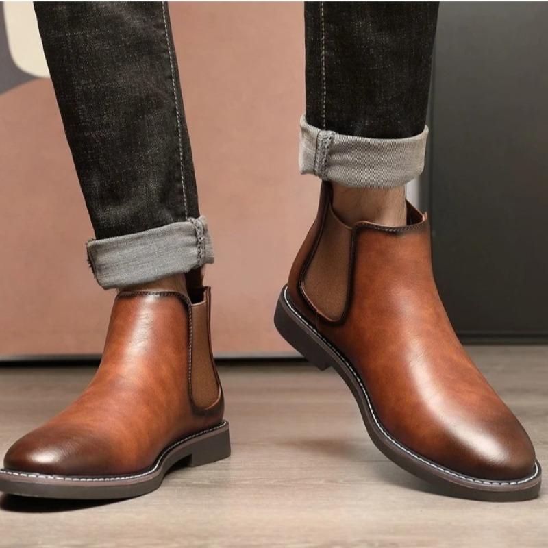 Luxury Men's Chelsea Boots British Style High Top Leather Boots Quality Casual Business Dress Boots Men Ankle Boot Botas Hombre
