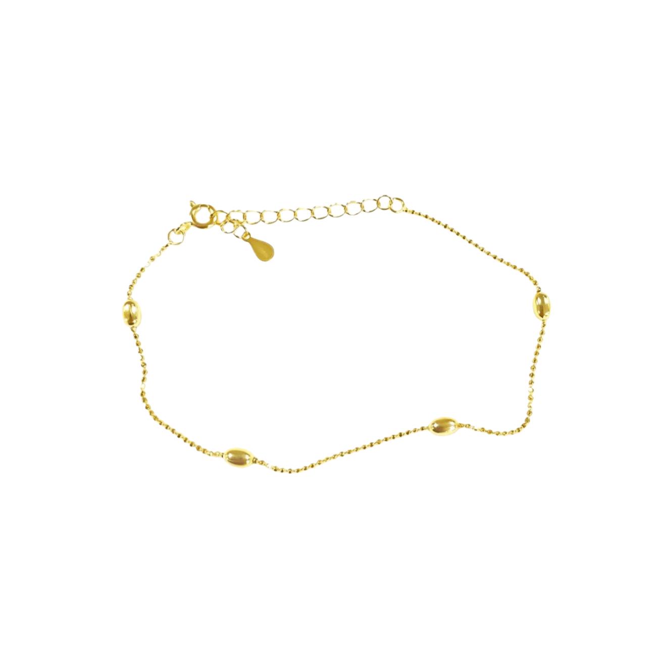 

18k Gold Plated S925 Sterling Silver Rice Grain Bead Bracelet - Elegant, Lightweight Jewelry for Women 925 Silver