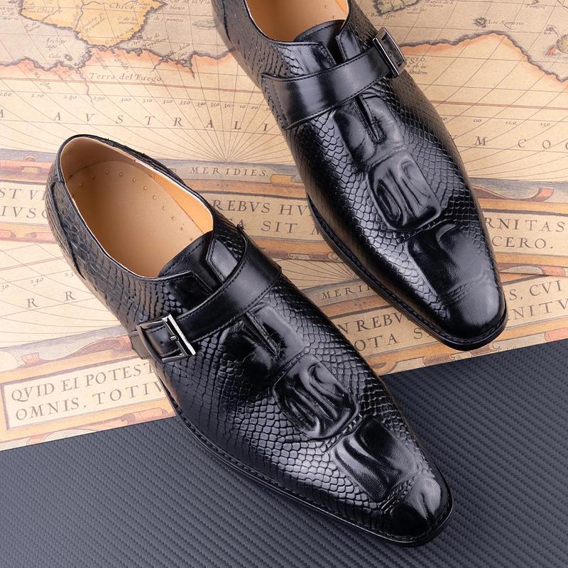 Fashion Luxury Men's Leather Shoes Casual Business Office Wedding Dress Shoes Comfortable Loafer Zapatos Hombre Monk Strap Rubber Sole