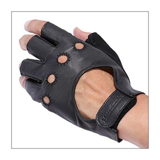 Motorimoda Original T4 Driving Sheepskin Made in Size Black Half-Finger Gloves, Leather, Japan, L,