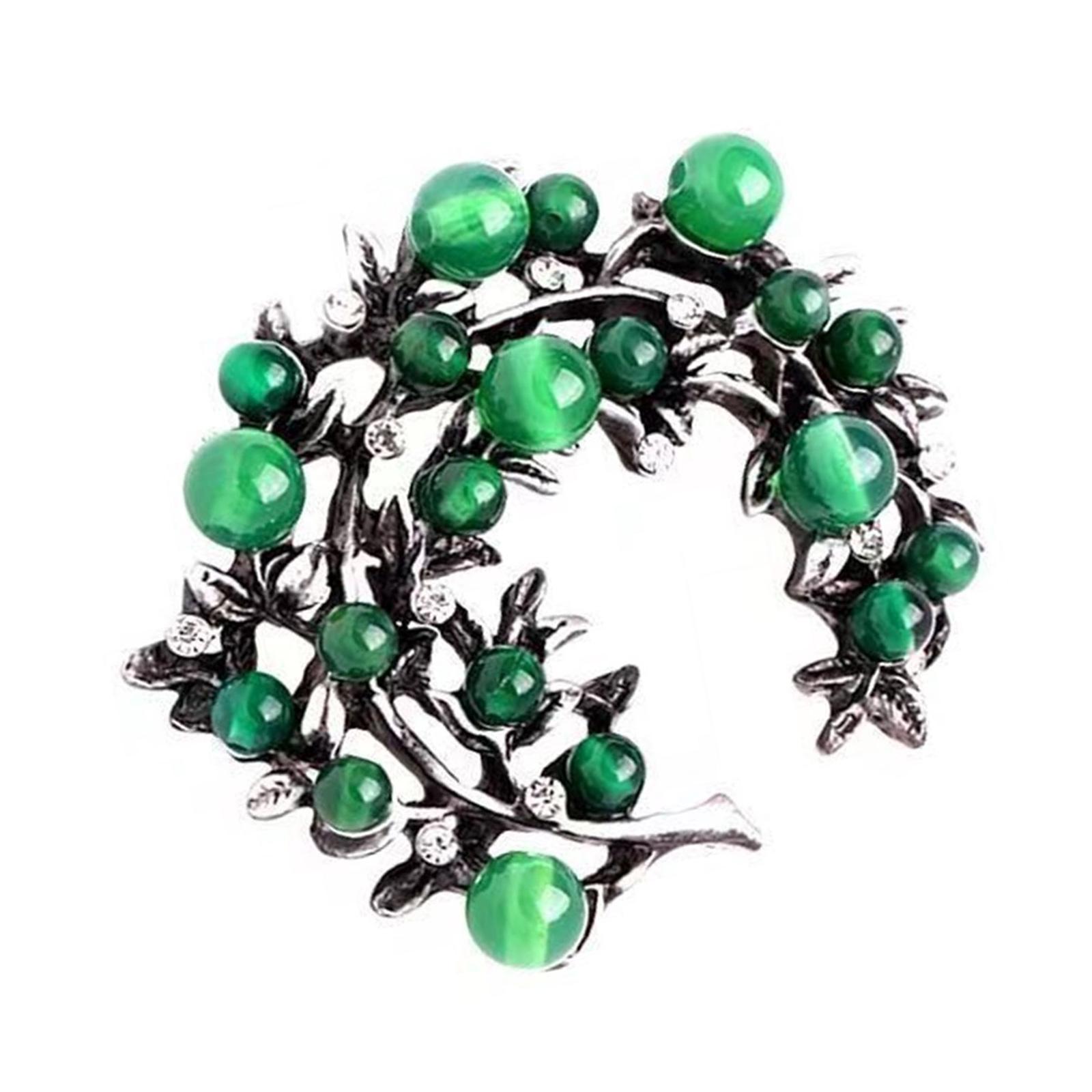 

Винтажная брошь из зеленого агата ручной работы со сложной резьбой и акцентом из сплава для любителей элегантных украшений