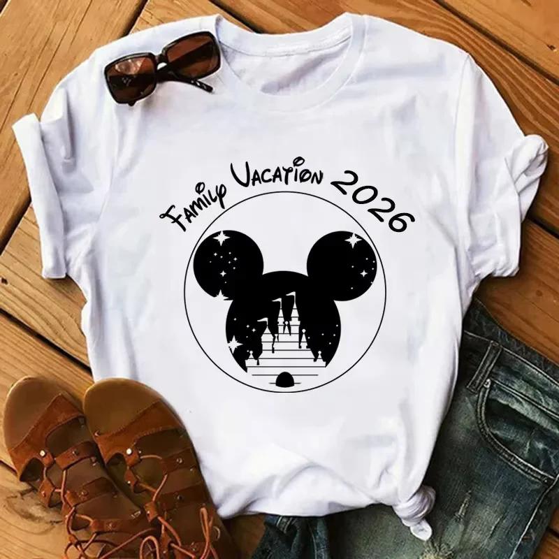 Disney Cartoon 2026 Trip Graphic Printed T-shirt Summer Female Casual Short Sleeve Tops Tees Fashion Clothing Harajuku T Shirt