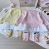 Baby Girls' Cartoon Sweatshirt & Striped Leggings Set - Autumn/Spring