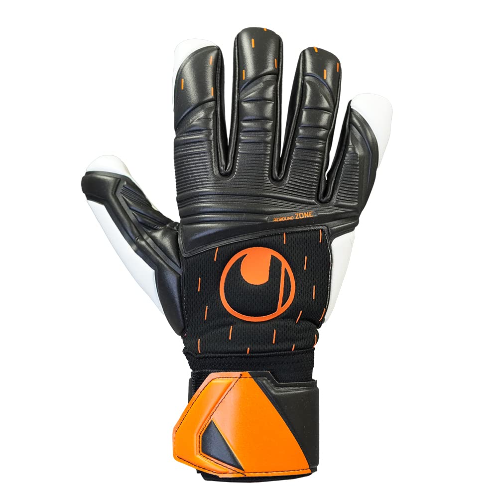 uhlsport Match Soccer GK Keeper Gloves Speed Contact Super Soft Half Negative 1011265 01 8 Black x White x Flow Orange