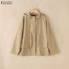 ZANZEA Women Hooded Collar Long Sleeve Patchwork Buttons Casual Hoodies Blouse