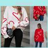 European Style Heart Pattern Knit Sweater With Colorblock Design For Women