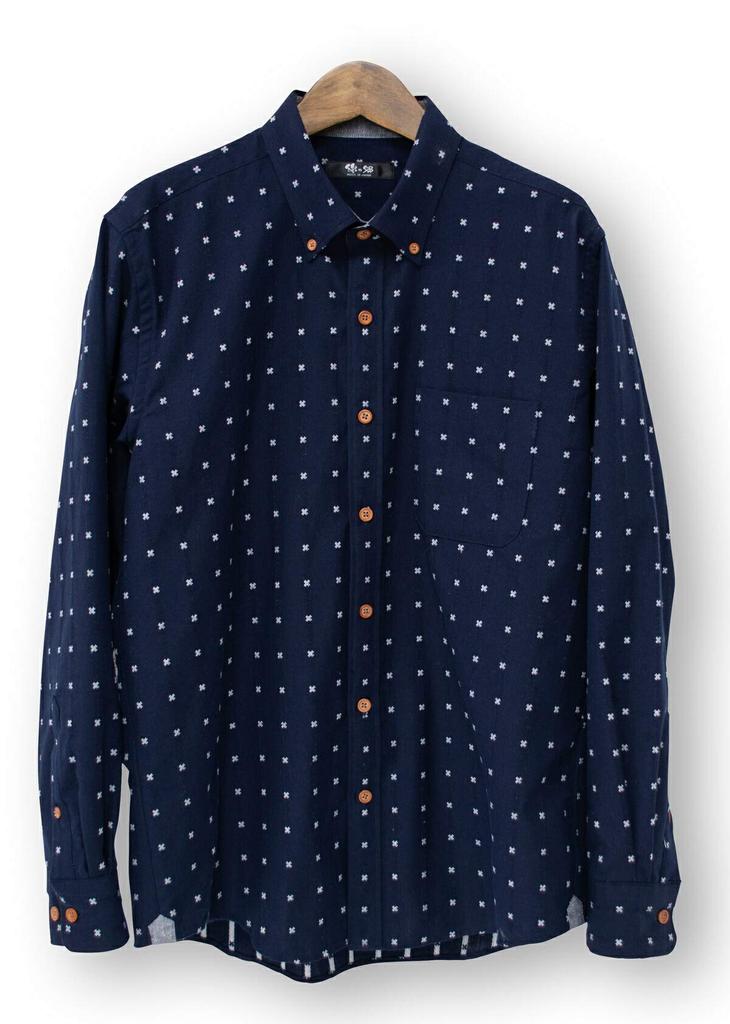 Watanosato Long Sleeve Dobby Made in Kurume White Button-Down Shirt, Weave, Japan, (Size L/Color Batten)