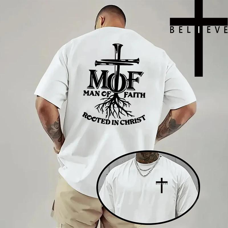 Christ Print Tshirt Men High Quality Pure Color Short Sleeve Top Spring Summer Daily Casual Fashion Jesus Cross Cotton Tees